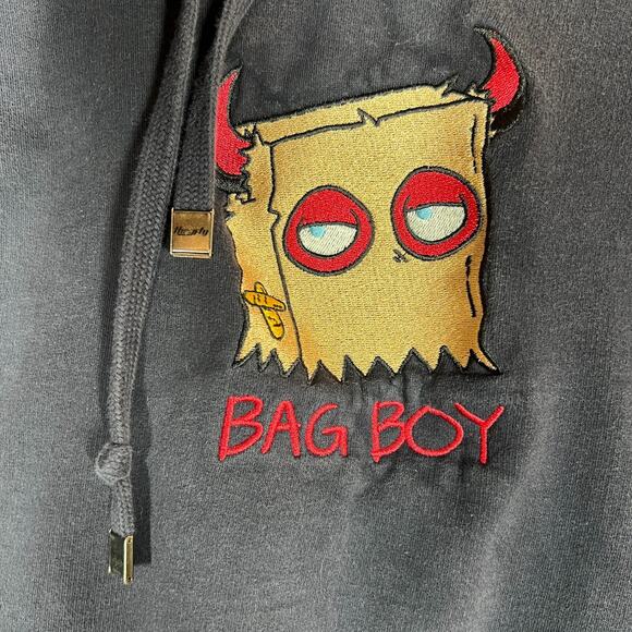 Thryfty Bag Boy Sweatshirt Mens Small Navy Blue Hoodie Pullover Pockets Logo - Picture 3 of 8